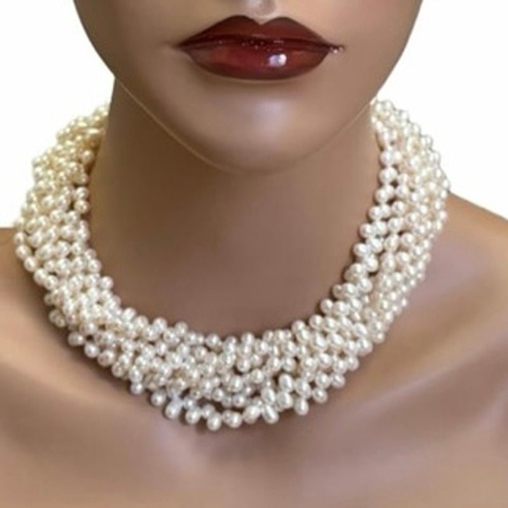 Seven Strands Freshwater Pearl Sterling Silver Baroque Collar Statement Necklace